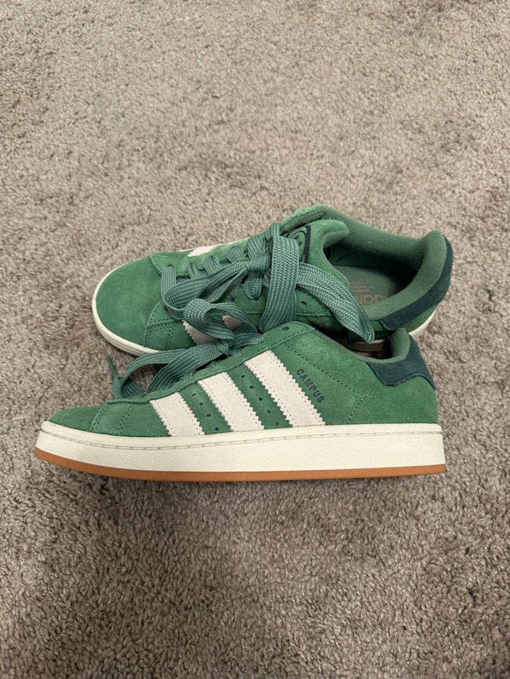 adidas Campus Suede Sneakers in Green and White with Gum Outsole